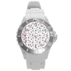 Watercolor Roses Lace Background Round Plastic Sport Watch (l) by Simbadda