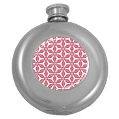 White Background Red Flowers Texture Round Hip Flask (5 Oz)