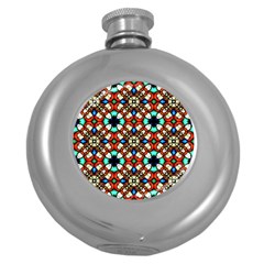 Stained Glass Pattern Texture Face Round Hip Flask (5 Oz)