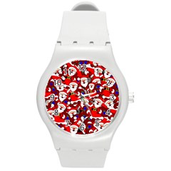 Nicholas Santa Christmas Pattern Round Plastic Sport Watch (M)