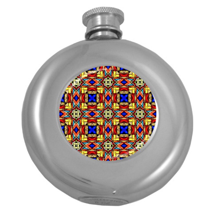 Stained Glass Pattern Texture Round Hip Flask (5 oz)