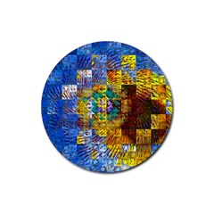 Sunflower Kaleidoscope Pattern Rubber Round Coaster (4 Pack)  by Simbadda