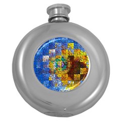 Sunflower Kaleidoscope Pattern Round Hip Flask (5 Oz) by Simbadda