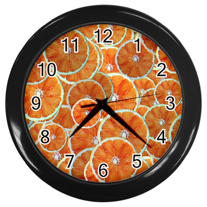 Oranges Background Texture Pattern Wall Clock (Black)