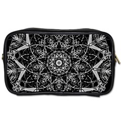 Black And White Pattern Monochrome Lighting Circle Neon Psychedelic Illustration Design Symmetry Toiletries Bag (two Sides)