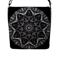 Black And White Pattern Monochrome Lighting Circle Neon Psychedelic Illustration Design Symmetry Flap Closure Messenger Bag (l) by Vaneshart