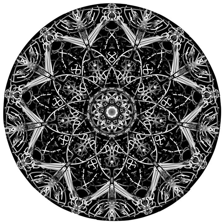 Black And White Pattern Monochrome Lighting Circle Neon Psychedelic Illustration Design Symmetry Wooden Puzzle Round