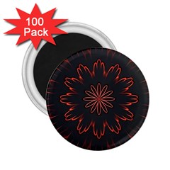 Abstract Glowing Flower Petal Pattern Red Circle Art Illustration Design Symmetry Digital Fantasy 2 25  Magnets (100 Pack) 