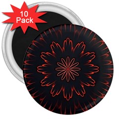 Abstract Glowing Flower Petal Pattern Red Circle Art Illustration Design Symmetry Digital Fantasy 3  Magnets (10 Pack) 