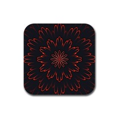 Abstract Glowing Flower Petal Pattern Red Circle Art Illustration Design Symmetry Digital Fantasy Rubber Square Coaster (4 Pack) 