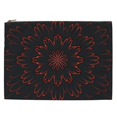 Abstract Glowing Flower Petal Pattern Red Circle Art Illustration Design Symmetry Digital Fantasy Cosmetic Bag (xxl) by Vaneshart