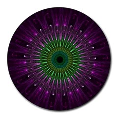 Light Abstract Flower Purple Petal Glass Color Circle Art Symmetry Digital Shape Fractal Macro Photo Round Mousepads by Vaneshart