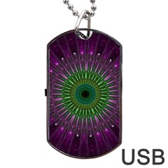 Light Abstract Flower Purple Petal Glass Color Circle Art Symmetry Digital Shape Fractal Macro Photo Dog Tag Usb Flash (two Sides)