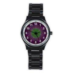 Light Abstract Flower Purple Petal Glass Color Circle Art Symmetry Digital Shape Fractal Macro Photo Stainless Steel Round Watch