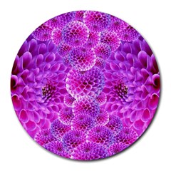 Nature Blossom Plant Flower Purple Petal Bloom Pattern Pollen Pink Flora Flowers Dahlia Design Beaut Round Mousepads by Vaneshart