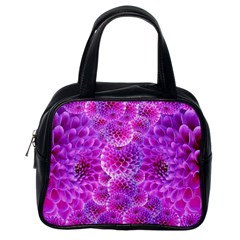 Nature Blossom Plant Flower Purple Petal Bloom Pattern Pollen Pink Flora Flowers Dahlia Design Beaut Classic Handbag (one Side) by Vaneshart