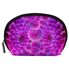 Nature Blossom Plant Flower Purple Petal Bloom Pattern Pollen Pink Flora Flowers Dahlia Design Beaut Accessory Pouch (large) by Vaneshart