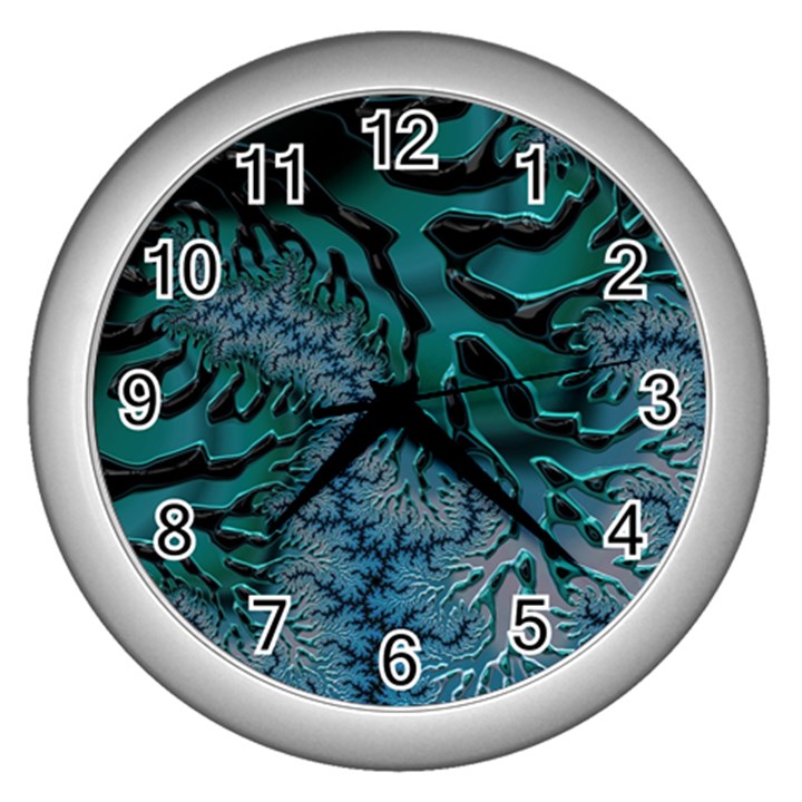 Creative Wing Abstract Texture River Stream Pattern Green Geometric Artistic Blue Art Aqua Turquoise Wall Clock (Silver)