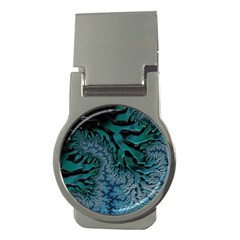 Creative Wing Abstract Texture River Stream Pattern Green Geometric Artistic Blue Art Aqua Turquoise Money Clips (round)  by Vaneshart