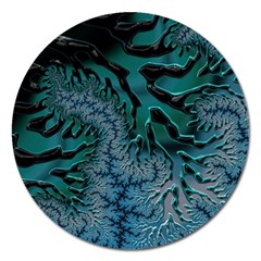 Creative Wing Abstract Texture River Stream Pattern Green Geometric Artistic Blue Art Aqua Turquoise Magnet 5  (round) by Vaneshart