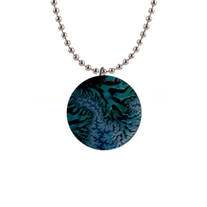 Creative Wing Abstract Texture River Stream Pattern Green Geometric Artistic Blue Art Aqua Turquoise 1  Button Necklace