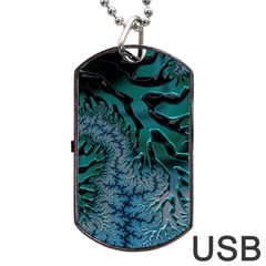 Creative Wing Abstract Texture River Stream Pattern Green Geometric Artistic Blue Art Aqua Turquoise Dog Tag Usb Flash (one Side)