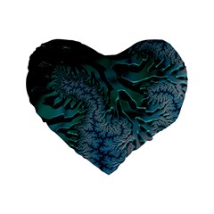 Creative Wing Abstract Texture River Stream Pattern Green Geometric Artistic Blue Art Aqua Turquoise Standard 16  Premium Flano Heart Shape Cushions by Vaneshart