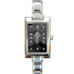 Black And White Plant Leaf Flower Pattern Line Black Monochrome Material Circle Spider Web Design Rectangle Italian Charm Watch