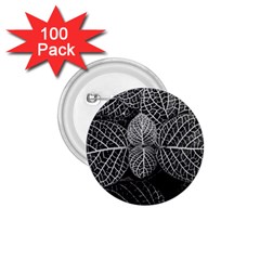 Black And White Plant Leaf Flower Pattern Line Black Monochrome Material Circle Spider Web Design 1 75  Buttons (100 Pack)  by Vaneshart