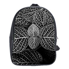 Black And White Plant Leaf Flower Pattern Line Black Monochrome Material Circle Spider Web Design School Bag (large)