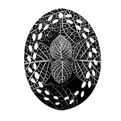 Black And White Plant Leaf Flower Pattern Line Black Monochrome Material Circle Spider Web Design Oval Filigree Ornament (two Sides) by Vaneshart