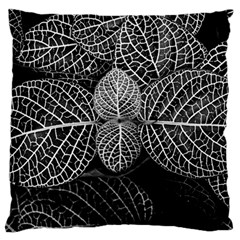 Black And White Plant Leaf Flower Pattern Line Black Monochrome Material Circle Spider Web Design Large Cushion Case (two Sides) by Vaneshart