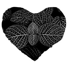 Black And White Plant Leaf Flower Pattern Line Black Monochrome Material Circle Spider Web Design Large 19  Premium Flano Heart Shape Cushions