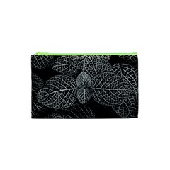 Black And White Plant Leaf Flower Pattern Line Black Monochrome Material Circle Spider Web Design Cosmetic Bag (xs) by Vaneshart