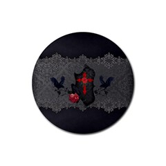 The Crows With Cross Rubber Round Coaster (4 Pack)  by FantasyWorld7