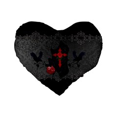 The Crows With Cross Standard 16  Premium Flano Heart Shape Cushions by FantasyWorld7