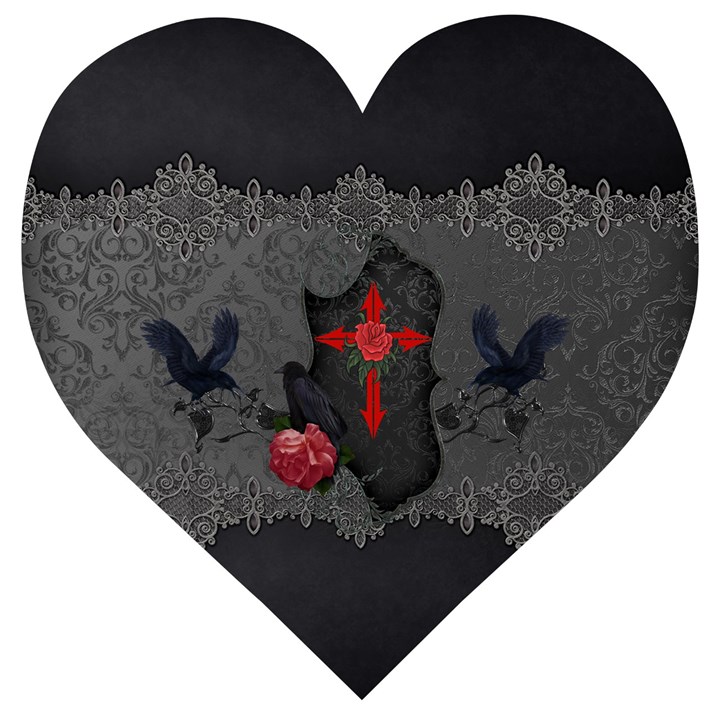 The Crows With Cross Wooden Puzzle Heart