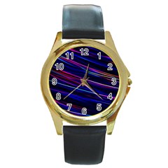 Nightlife Neon Techno Black Lamp Motion Green Street Dark Blurred Move Abstract Velocity Evening Tim Round Gold Metal Watch