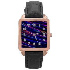 Nightlife Neon Techno Black Lamp Motion Green Street Dark Blurred Move Abstract Velocity Evening Tim Rose Gold Leather Watch  by Vaneshart