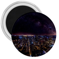 Light Sky Skyline Night Star Milky Way Cosmos Spiral City Skyscraper Urban Cityscape Dark San Franci 3  Magnets by Vaneshart