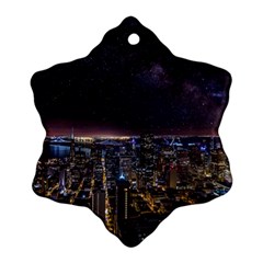 Light Sky Skyline Night Star Milky Way Cosmos Spiral City Skyscraper Urban Cityscape Dark San Franci Snowflake Ornament (two Sides) by Vaneshart