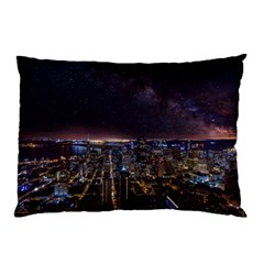 Light Sky Skyline Night Star Milky Way Cosmos Spiral City Skyscraper Urban Cityscape Dark San Franci Pillow Case (two Sides) by Vaneshart