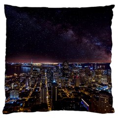 Light Sky Skyline Night Star Milky Way Cosmos Spiral City Skyscraper Urban Cityscape Dark San Franci Large Flano Cushion Case (two Sides) by Vaneshart