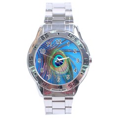 Nature Bird Wing Texture Animal Male Wildlife Decoration Pattern Line Green Color Blue Colorful Stainless Steel Analogue Watch by Vaneshart