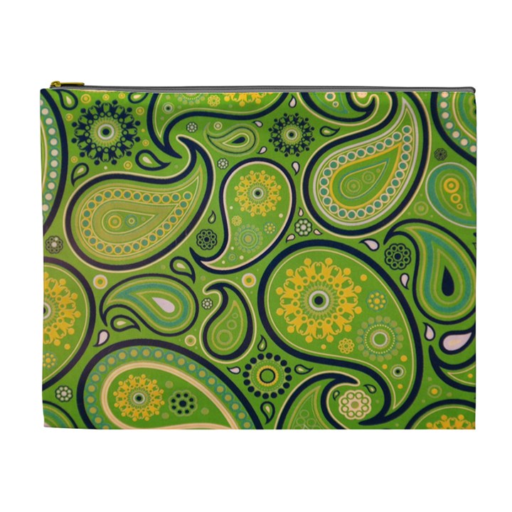 Texture Leaf Pattern Line Green Color Colorful Yellow Circle Ornament Font Art Illustration Design  Cosmetic Bag (XL)