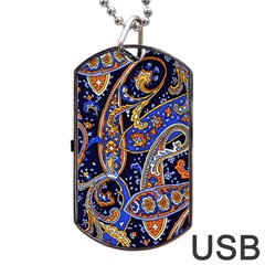 Vintage Retro Texture Decoration Pattern Color Circle Ornament Art Design Bright Symmetry Style  Dog Tag Usb Flash (two Sides)