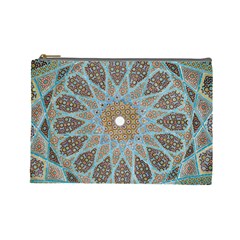 Vintage Flower Floral Pattern Line Tile Circle Art Design Symmetry Mosaic Culture Dome Shape Persian Cosmetic Bag (large)