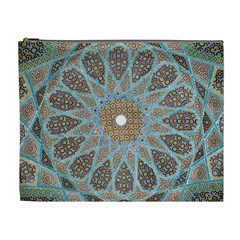 Vintage Flower Floral Pattern Line Tile Circle Art Design Symmetry Mosaic Culture Dome Shape Persian Cosmetic Bag (xl) by Vaneshart