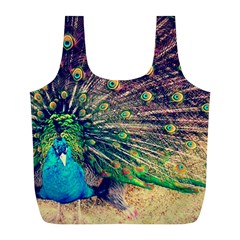 Bird Biology Fauna Material Chile Peacock Plumage Feathers Symmetry Vertebrate Peafowl Full Print Recycle Bag (l) by Vaneshart