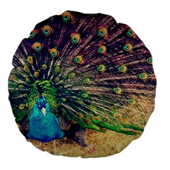 Bird Biology Fauna Material Chile Peacock Plumage Feathers Symmetry Vertebrate Peafowl Large 18  Premium Flano Round Cushions